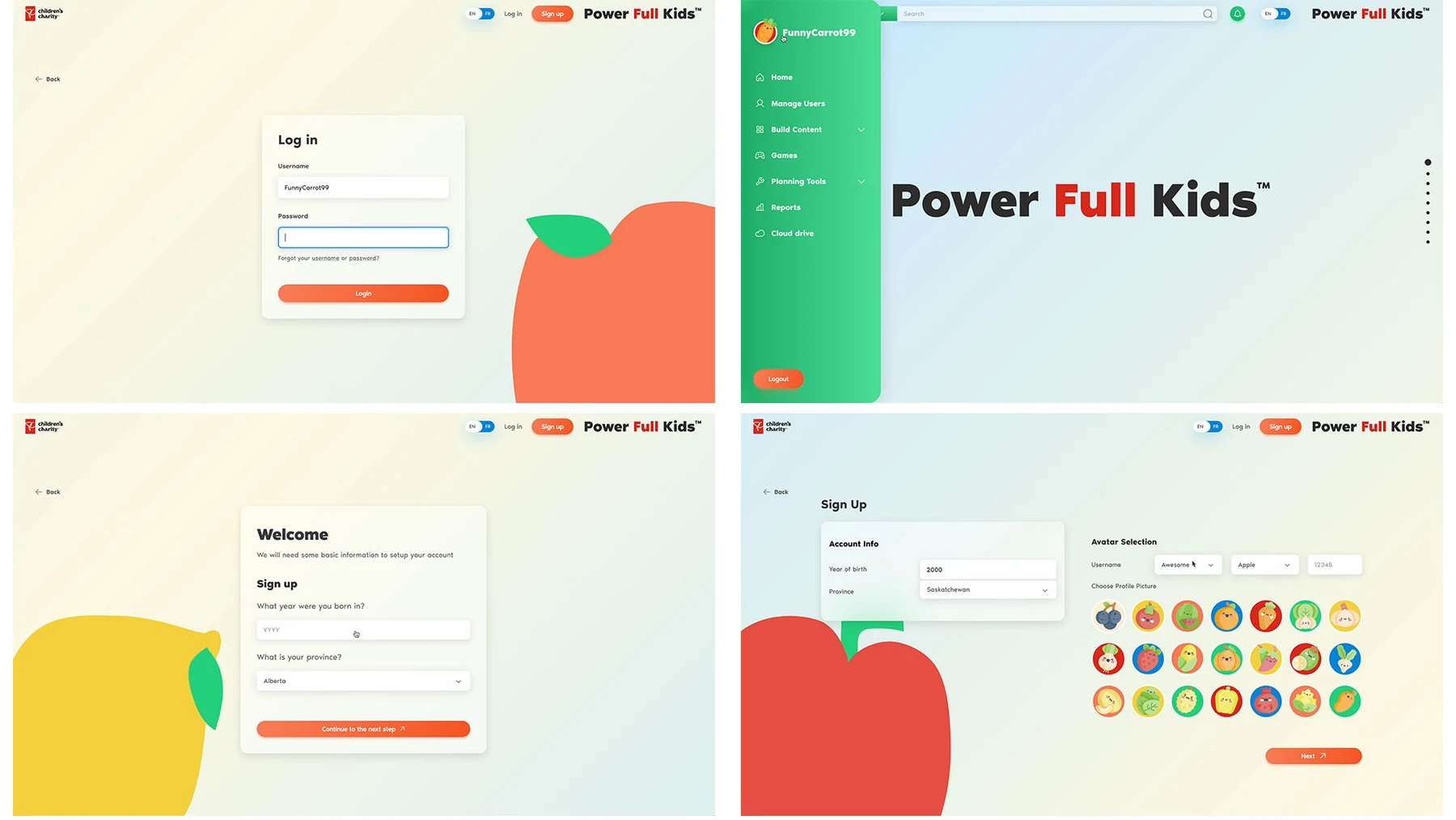 Power Full Kids login screen