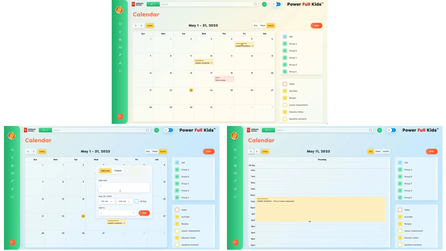 Power Full Kids calendar screen