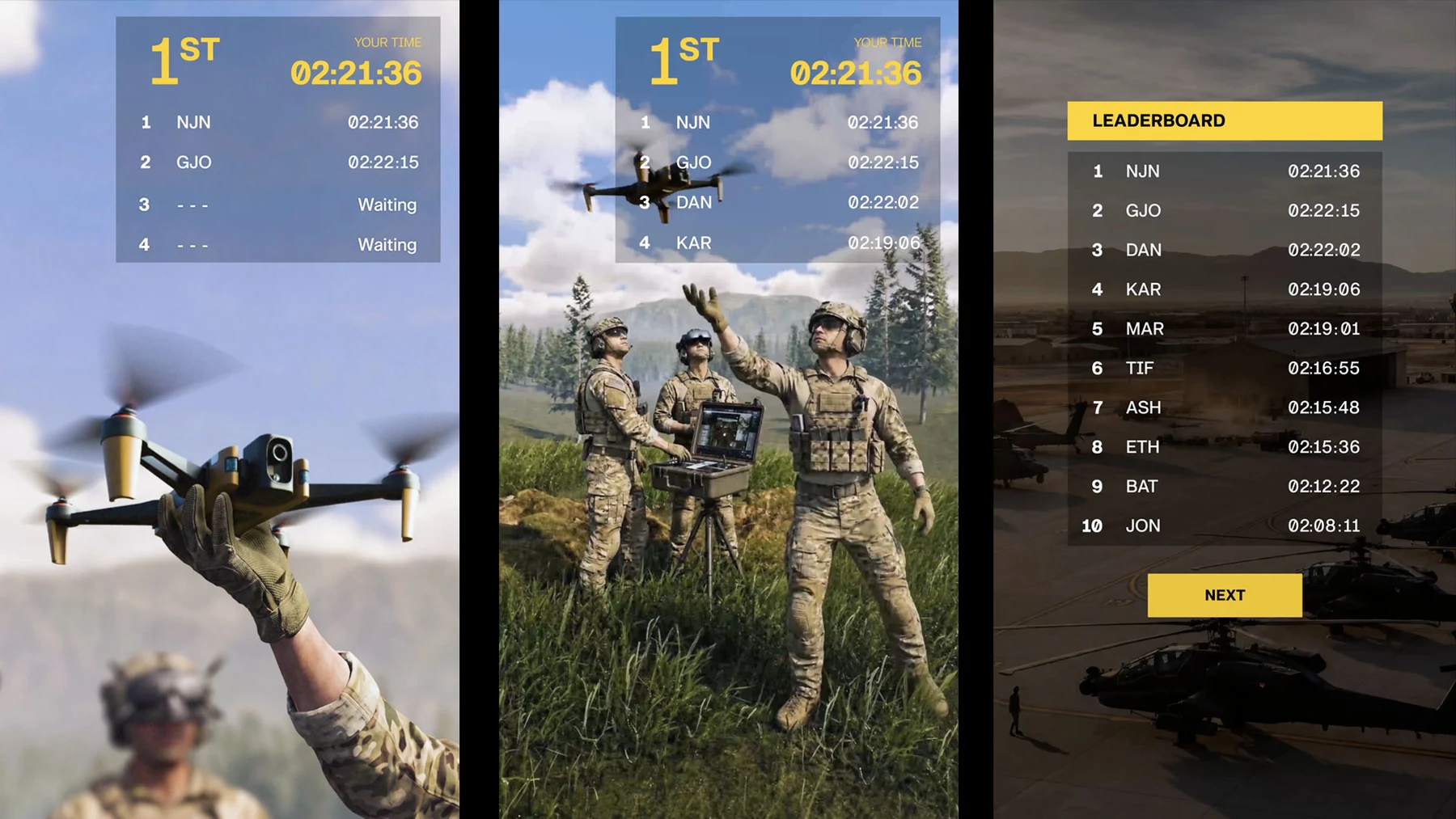 Army Drone Racer event leaderboard